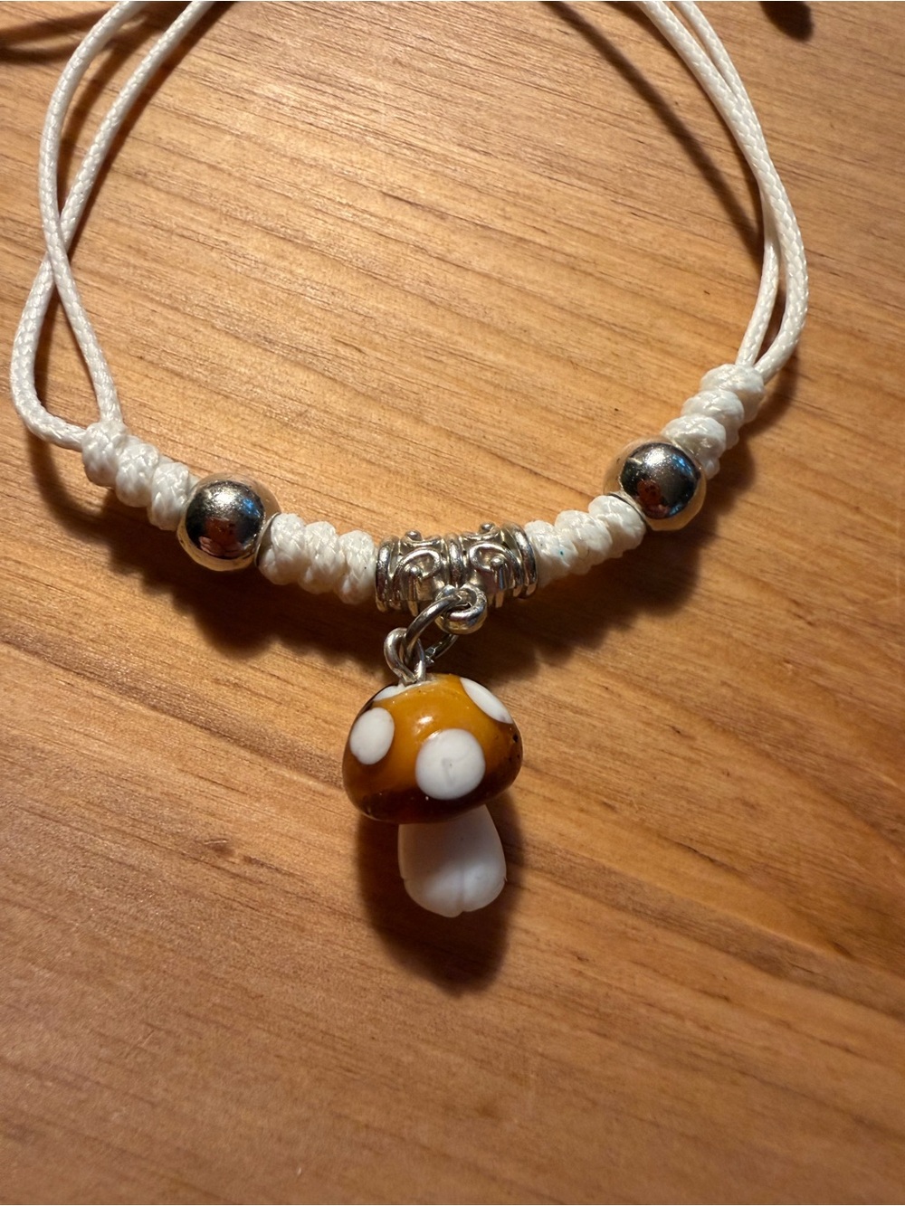 White Cord Bracelet with Mushroom Charm - Picture 2 of 2